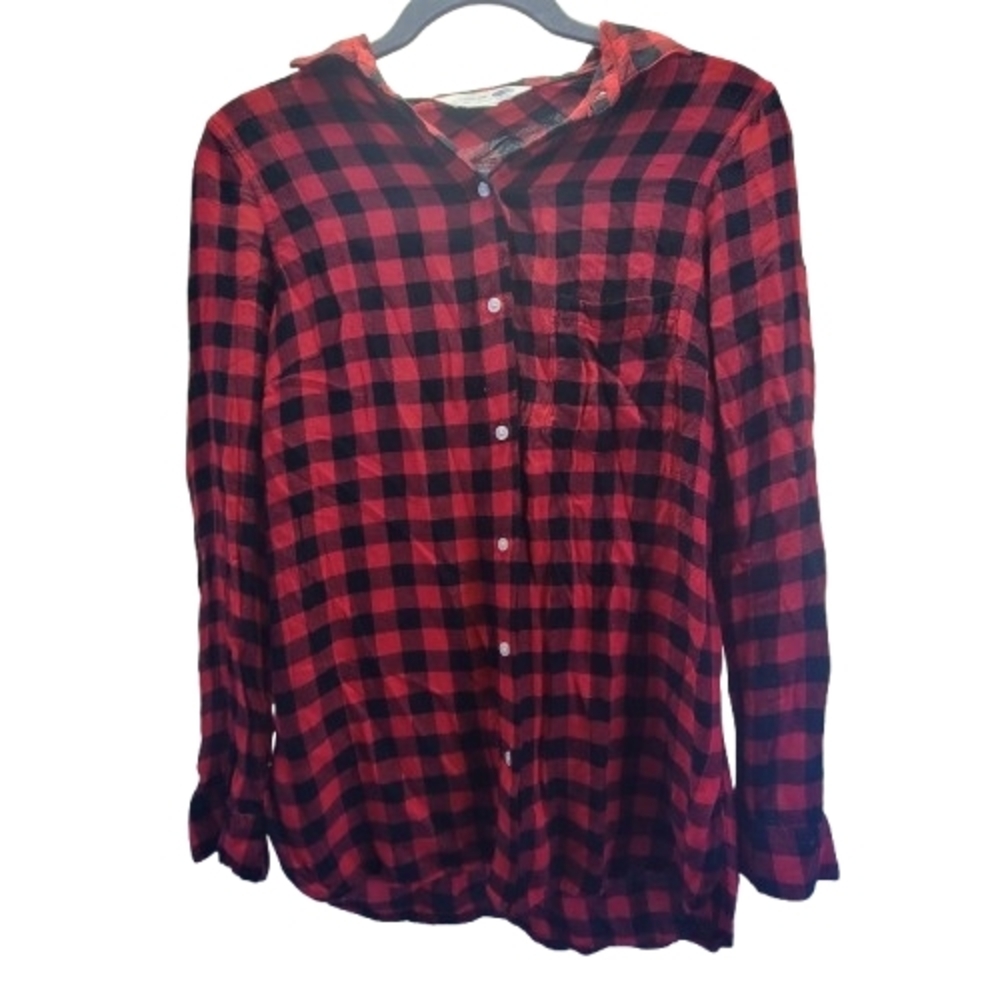 Old Navy Red and Black Plaid Button Down Shirt
